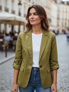 Tropical Wear Women's Apple Green Single-Button Blazer M Office Spring Bright